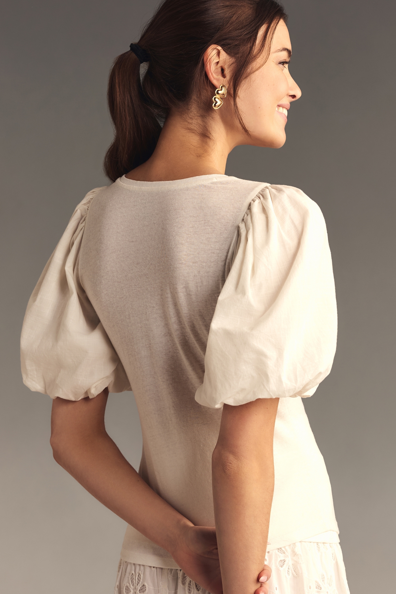 By Anthropologie Puff-Sleeve V-Neck Top