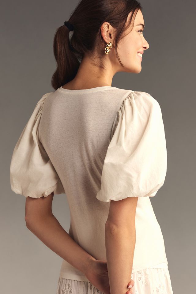By Anthropologie Puff-Sleeve V-Neck Top #1