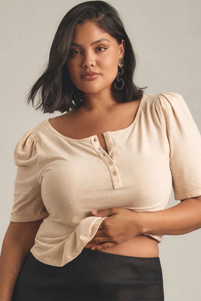 By Anthropologie Puff-Sleeve Henley Top #6