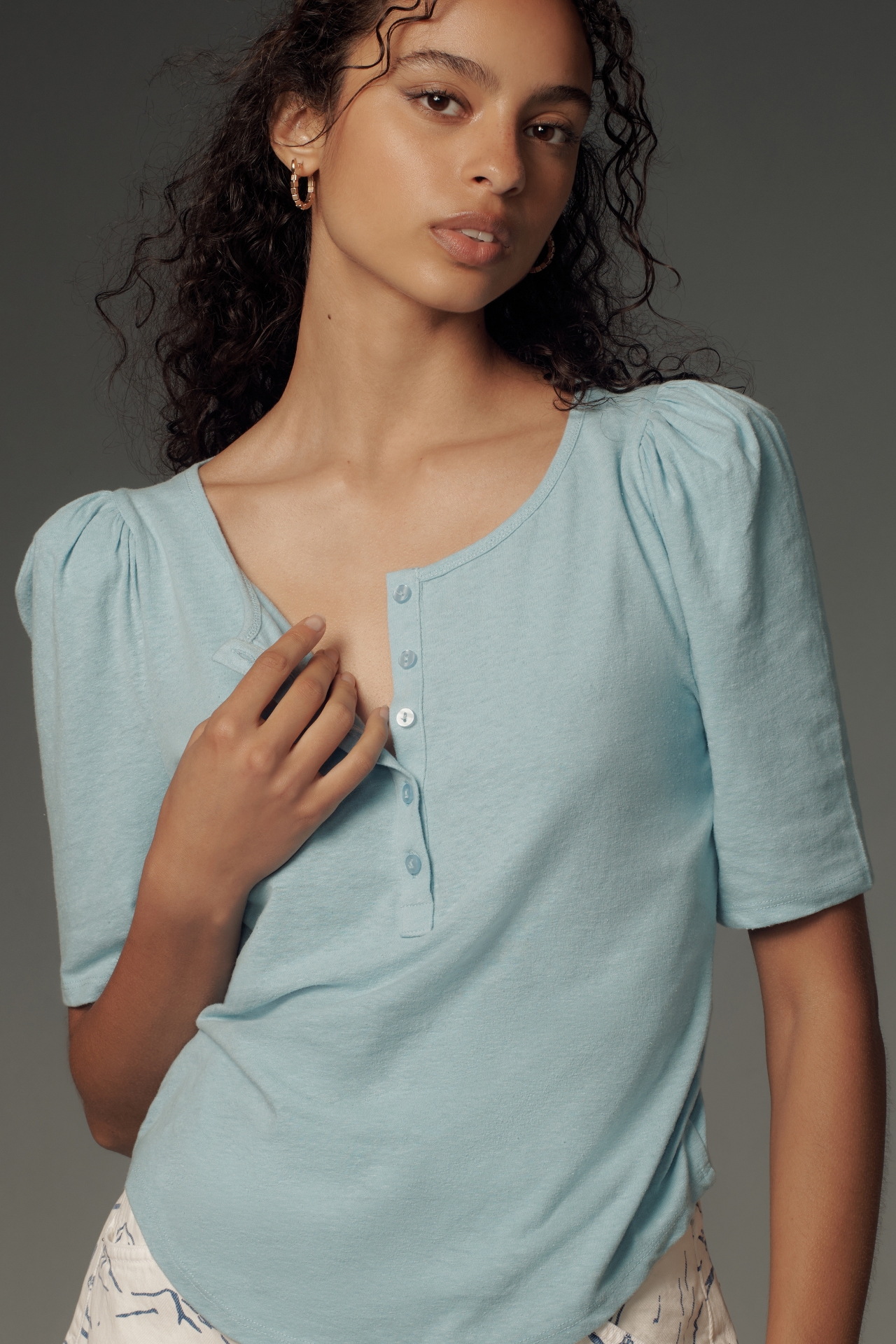 By Anthropologie Puff-Sleeve Henley Top