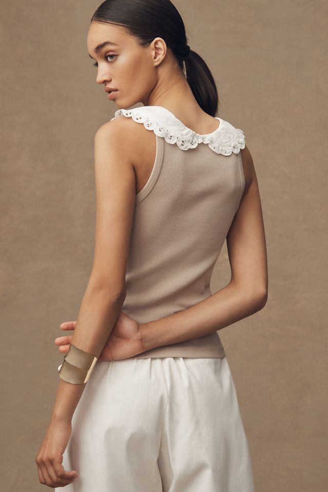 By Anthropologie Lace-Collar Tank Top #1