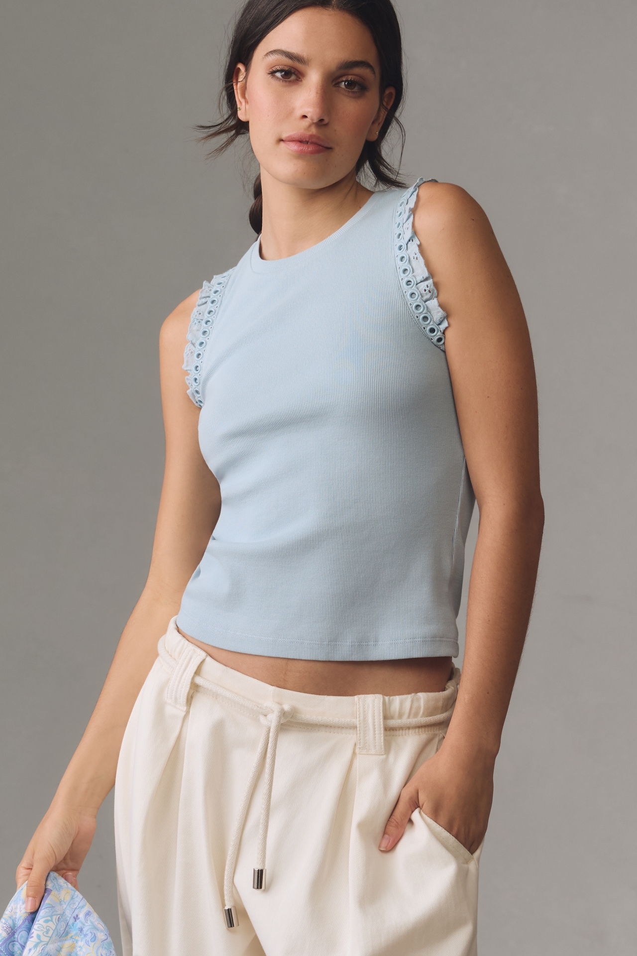 Maeve Eyelet-Trim Crop Tank