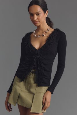 Shop By Anthropologie Ruffled Cardigan Top In Black