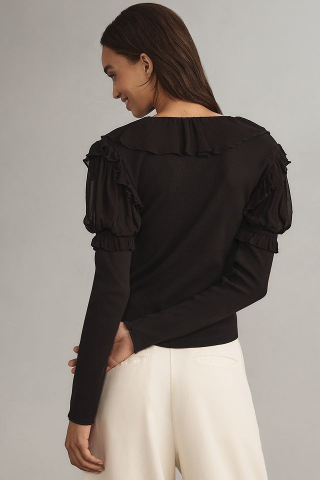By Anthropologie Long-Sleeve Ruffle Top #1