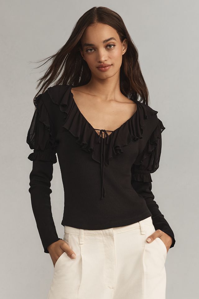 Long sleeve ruffle shirt online