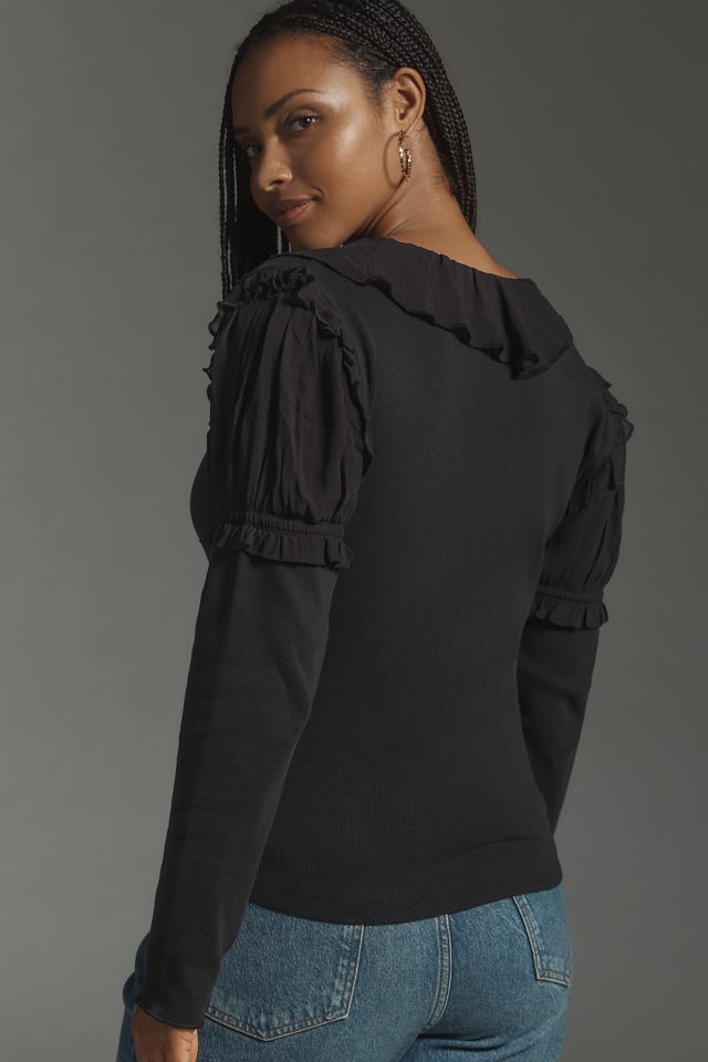 By Anthropologie Long-Sleeve Ruffle Top #5
