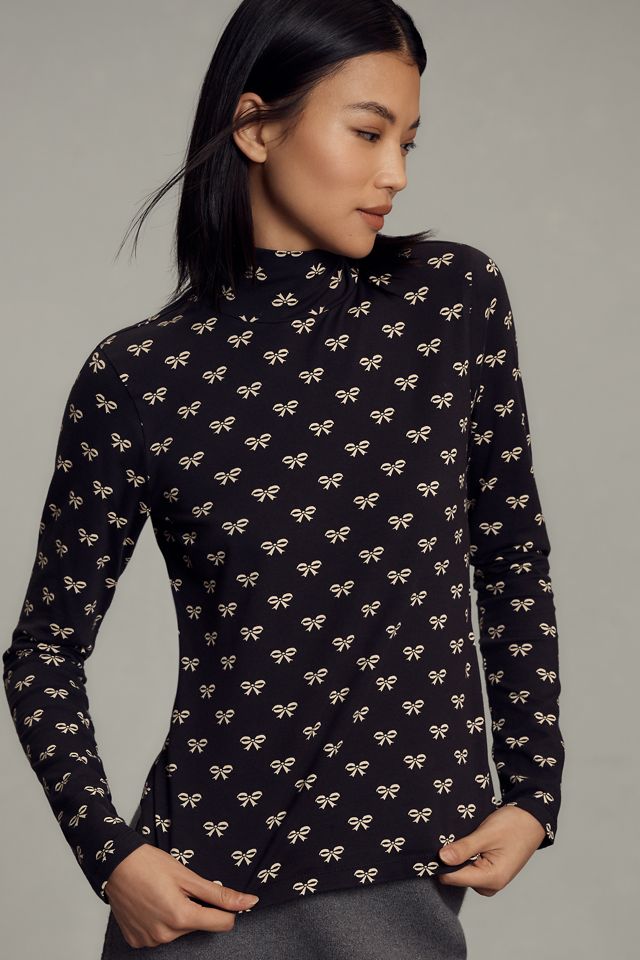 Maeve Printed Long-Sleeve Turtleneck Top #1