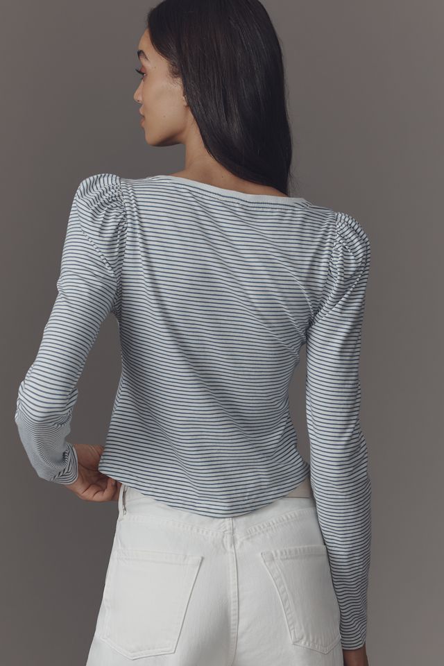 Maeve Lace Detail Puff-Shoulder Long-Sleeve Knit Top #1