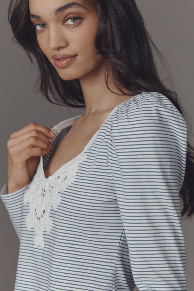 Maeve Lace Detail Puff-Shoulder Long-Sleeve Knit Top #3