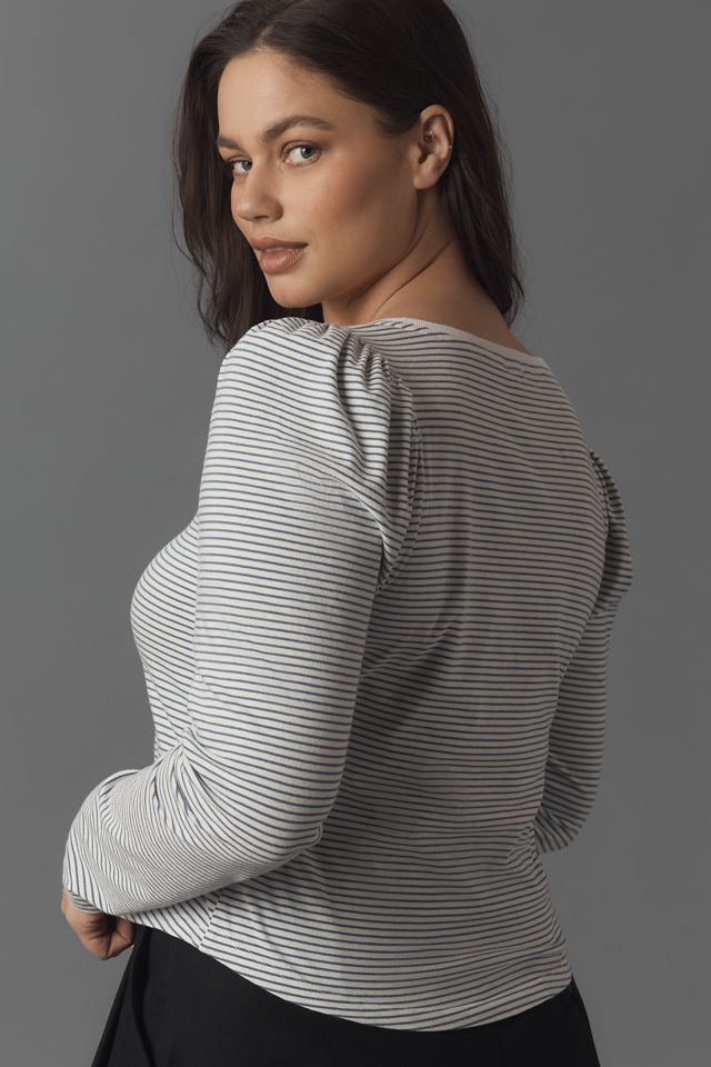 Maeve Lace Detail Puff-Shoulder Long-Sleeve Knit Top #5