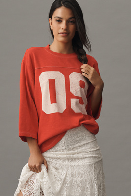 Pilcro 3/4 Sleeve Varsity Tee In Red