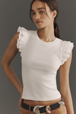 Maeve Ribbed Ruffle Tank Top In White