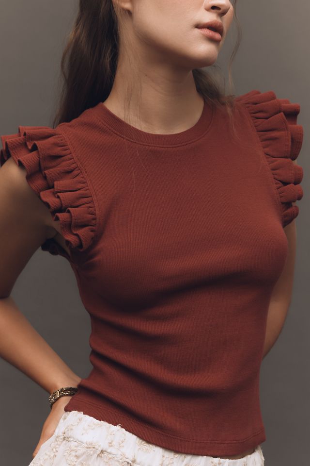 Maeve Ribbed Ruffle Tank Top #3