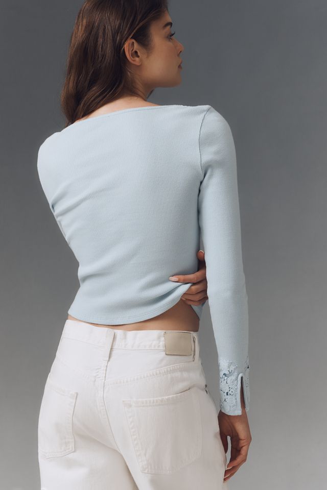 By Anthropologie Long-Sleeve Lace-Trim Blouse #1