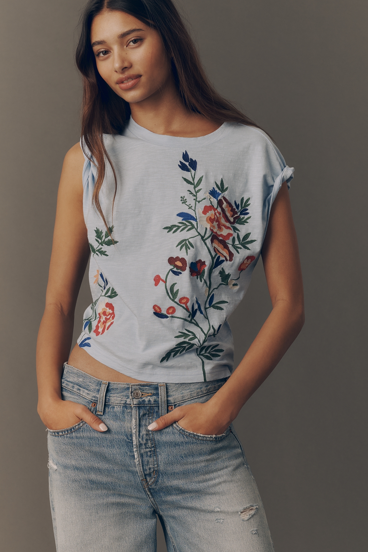 By Anthropologie Growing Florals Muscle Tee