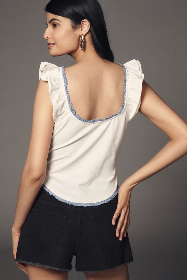 By Anthropologie Sleeveless Ruched & Ruffled Tee #1