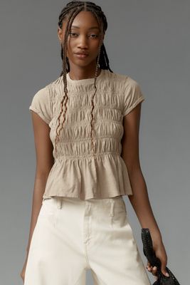 The Tabby Ruched Cap-Sleeve Tee by Pilcro
