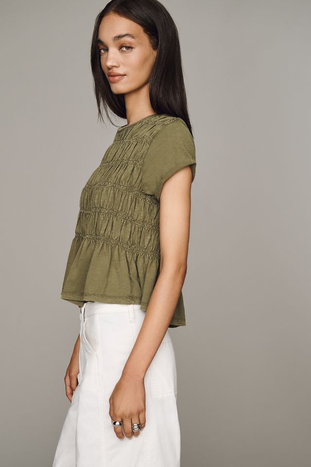 Pilcro Tabby Cotton Smocked Peplum Tee #3