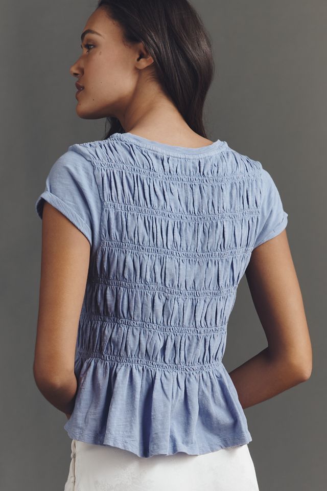 Pilcro Tabby Cotton Smocked Peplum Tee | Anthropologie