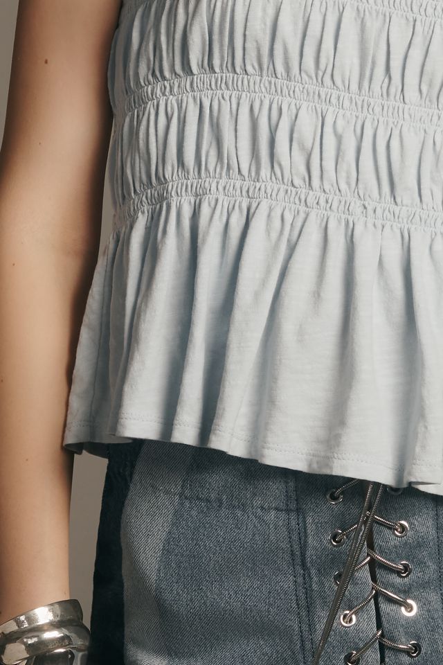 T-shirt Pilcro teint en pièce à encolure ras du cou froncée et manches courtes #1