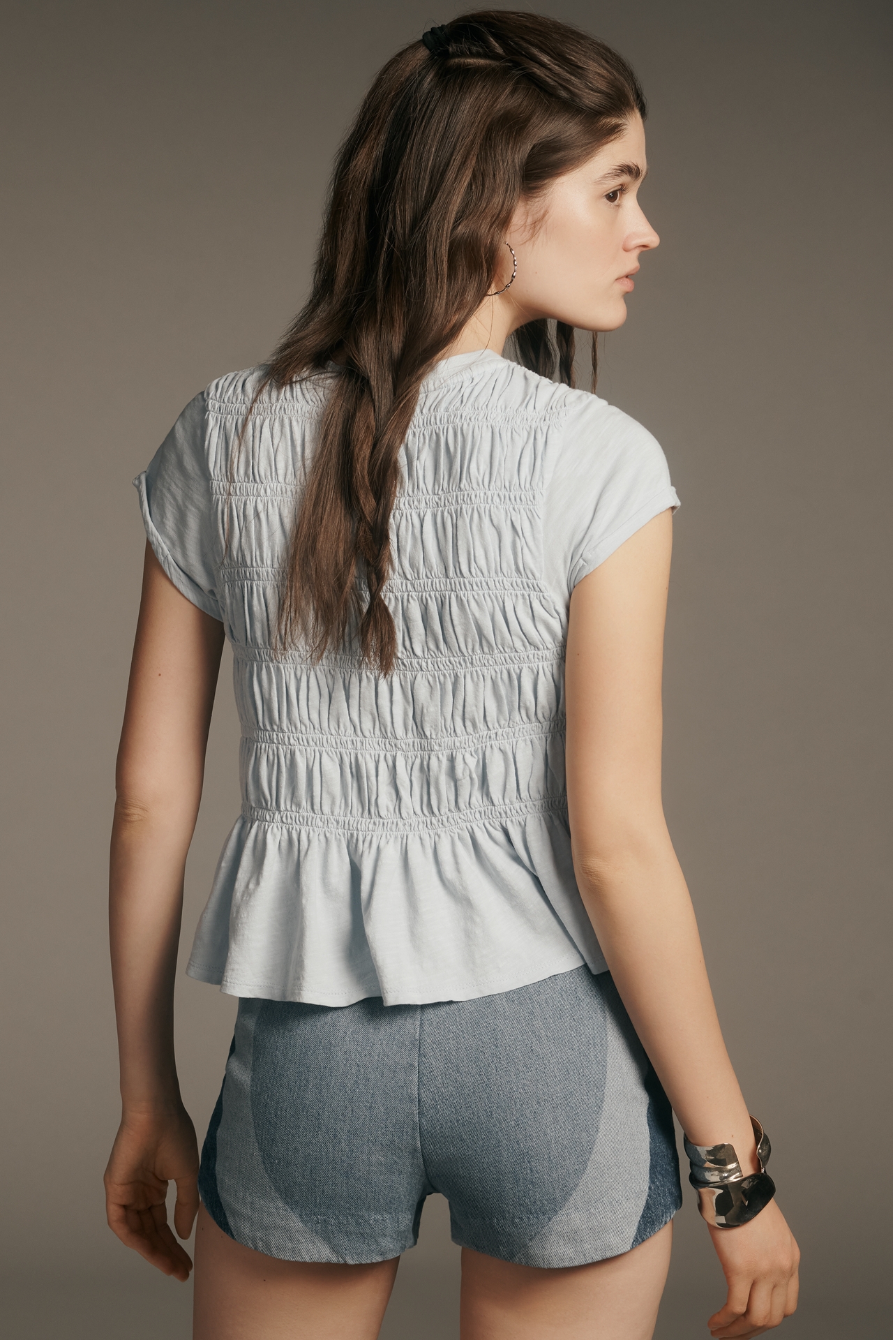 The Tabby Ruched Cap-Sleeve Tee by Pilcro