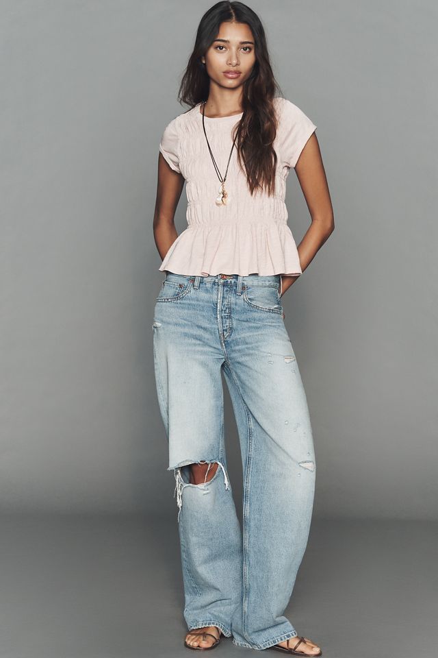 Pilcro Tabby Cotton Smocked Peplum Tee #2