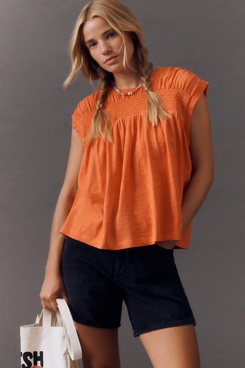 By Anthropologie Smocked Yoke Top