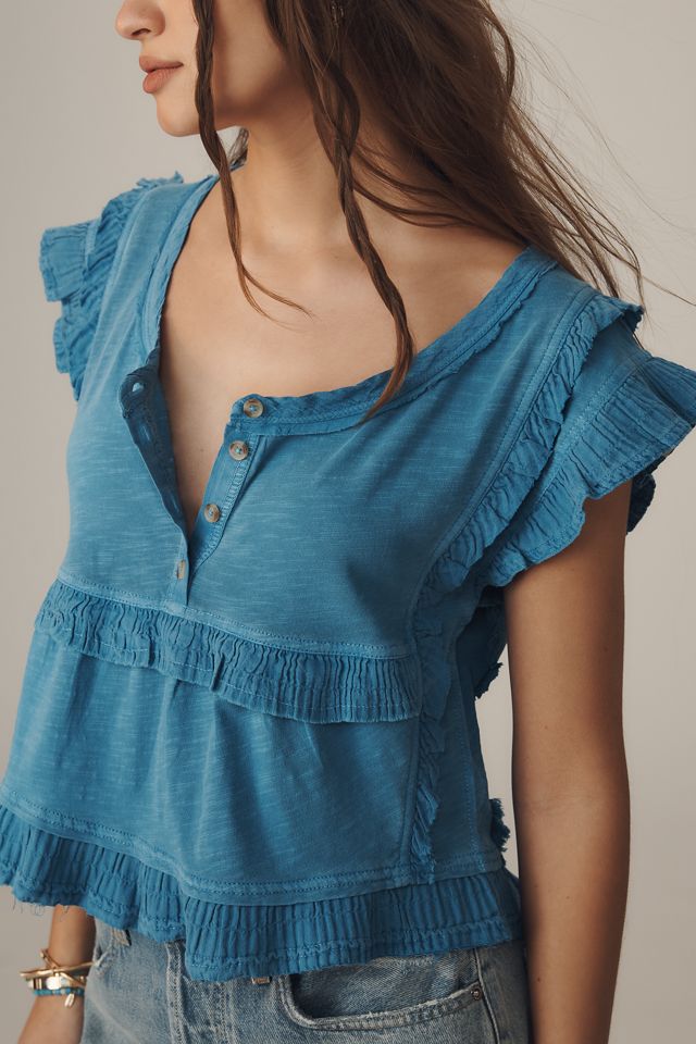 Pilcro Short Sleeve Ruffle-Trim Henley Baby T-Shirt #2