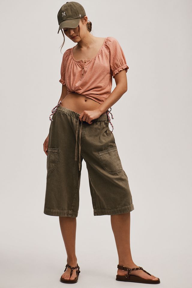 Pilcro Puff-Sleeve Scoop-Neck Henley Tee