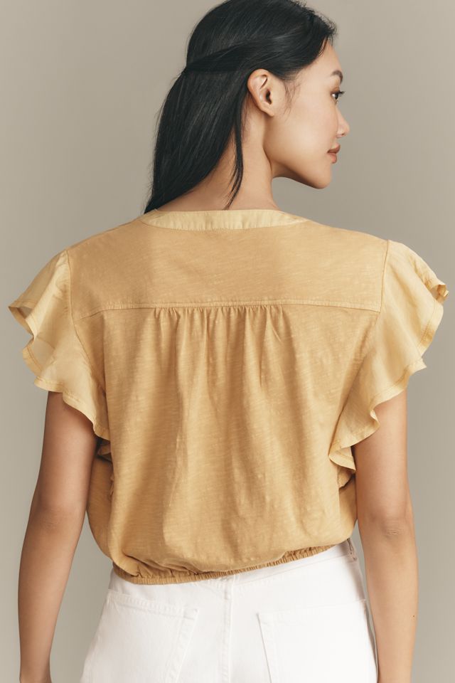 By Anthropologie V-Neck Ruffle-Sleeve Knit Top #1