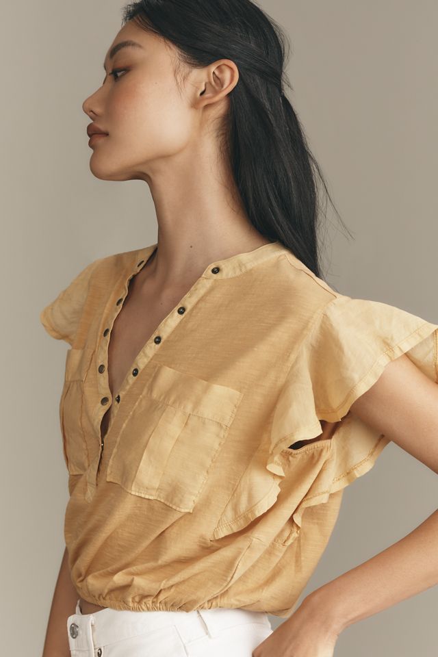 By Anthropologie V-Neck Ruffle-Sleeve Knit Top #3