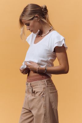 Scoop-Neck Flounce-Sleeve Tee