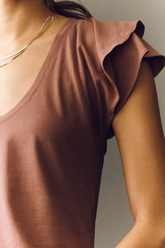Maeve Scoop-Neck Flounce-Sleeve Tee #1