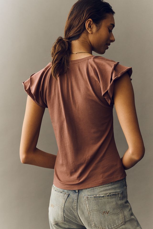 Maeve Scoop-Neck Flounce-Sleeve Tee #2