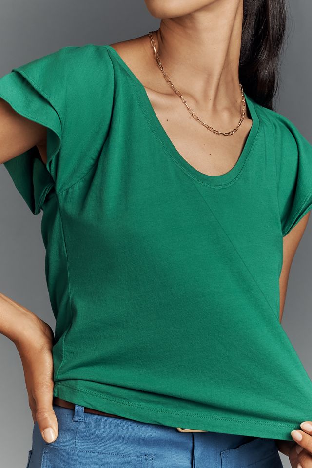 Maeve Scoop-Neck Flounce-Sleeve Tee #2
