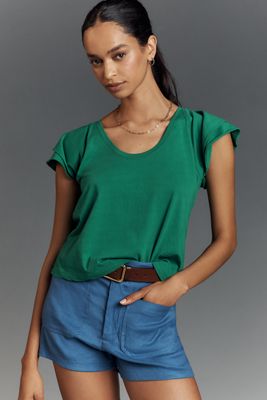 Maeve Scoop-Neck Flounce-Sleeve Tee