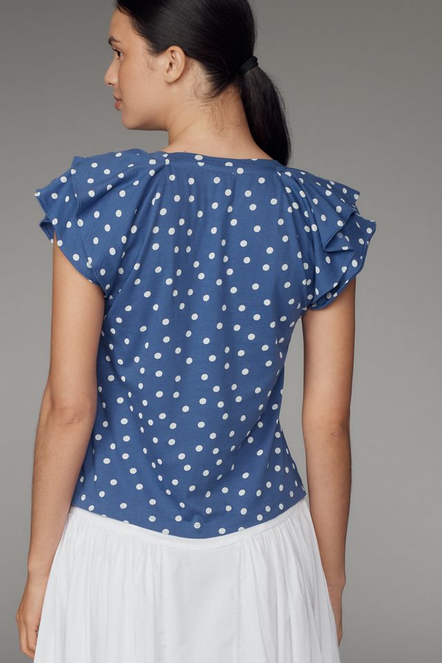 Maeve Scoop-Neck Flounce-Sleeve Tee #1