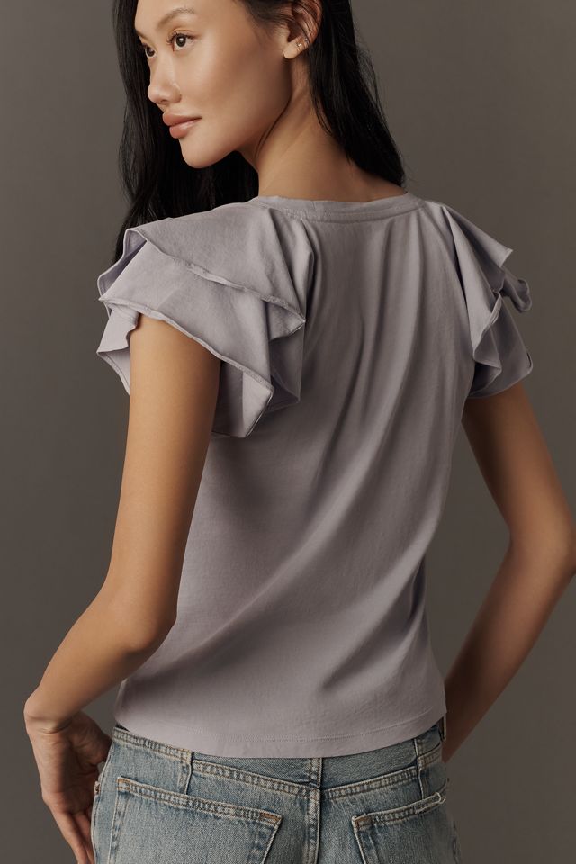 Maeve Scoop-Neck Flounce-Sleeve Tee #1