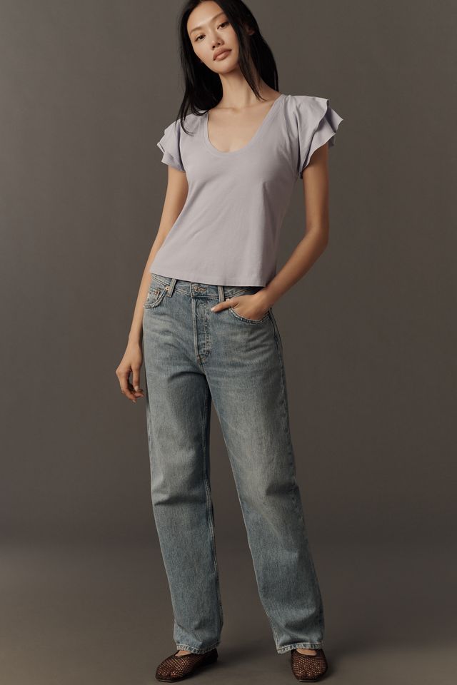Maeve Scoop-Neck Flounce-Sleeve Tee #2