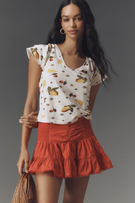 Shop Maeve Scoop-neck Flounce-sleeve Tee In Yellow
