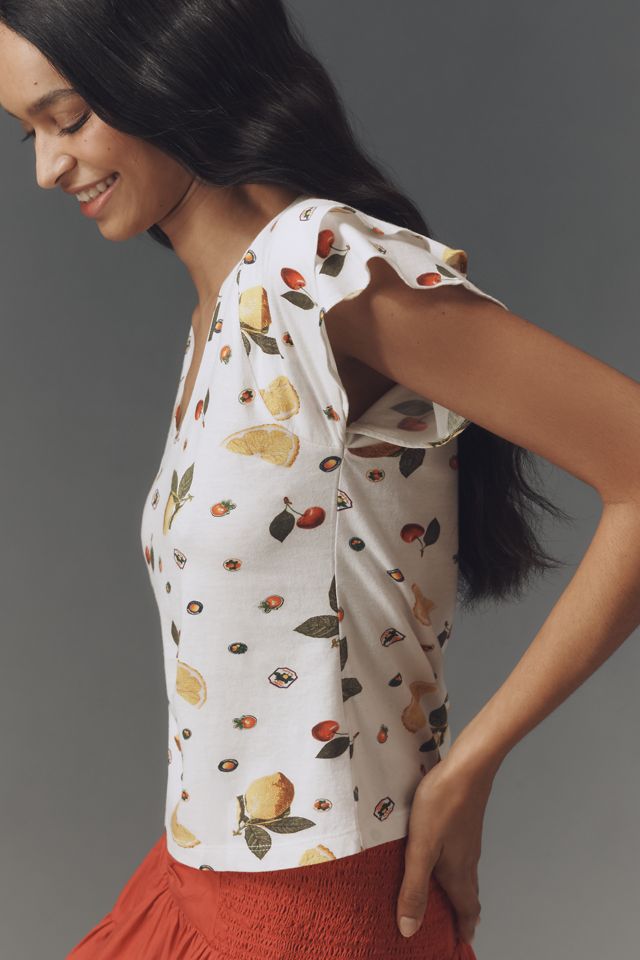 Maeve Scoop-Neck Flounce-Sleeve Tee #1