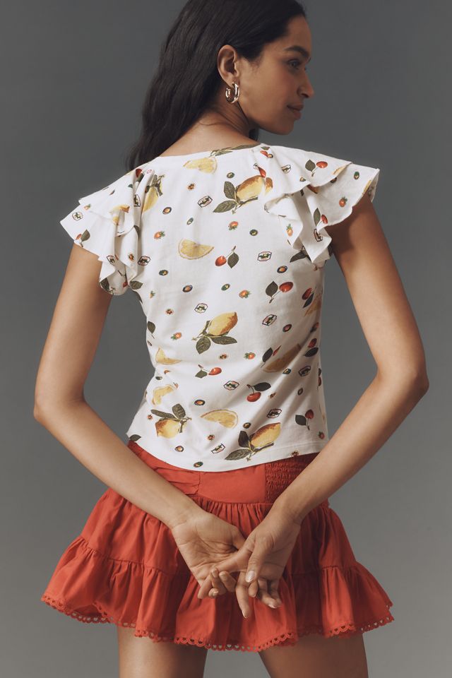 Maeve Scoop-Neck Flounce-Sleeve Tee #3
