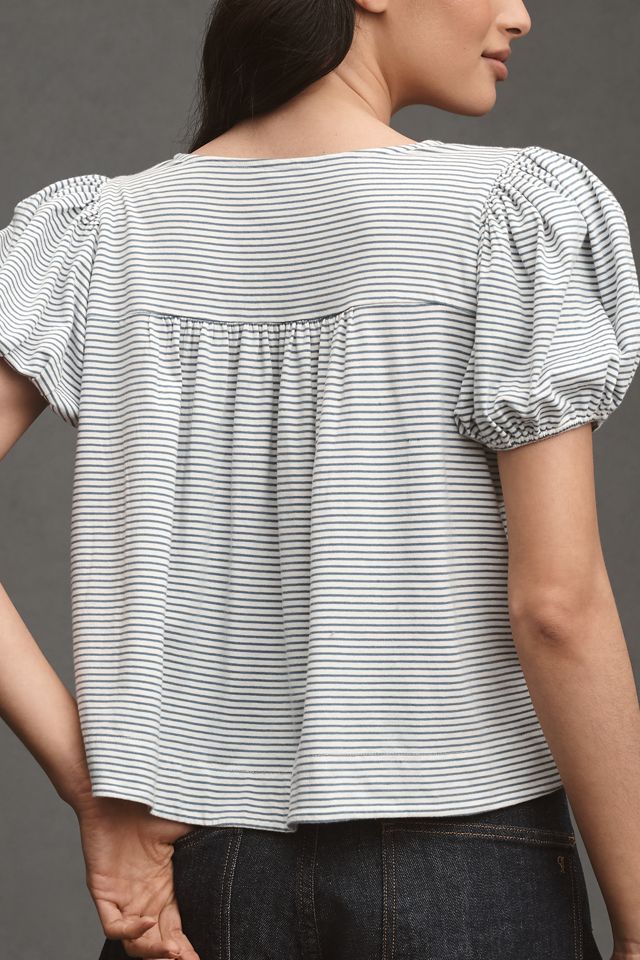 Maeve Square-Neck Puff-Sleeve Swing Tee #1