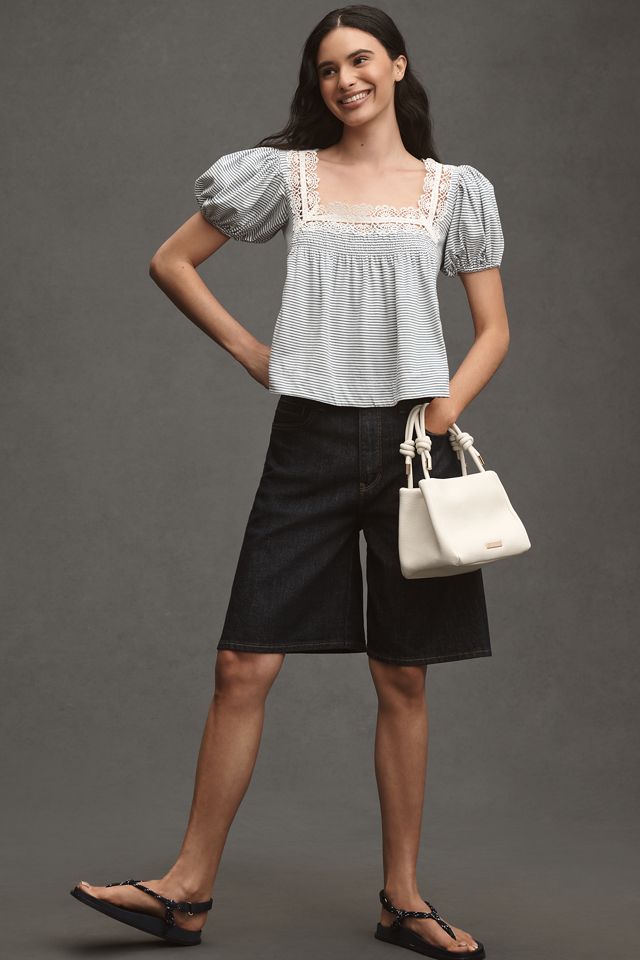 Maeve Square-Neck Puff-Sleeve Swing Tee #2