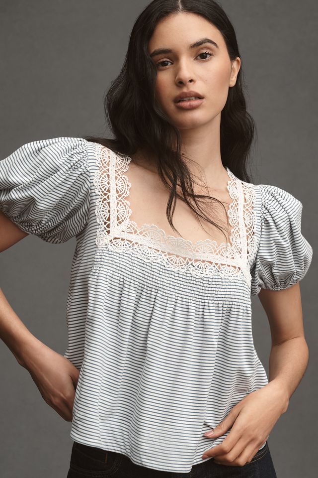 Maeve Square-Neck Puff-Sleeve Swing Tee #3