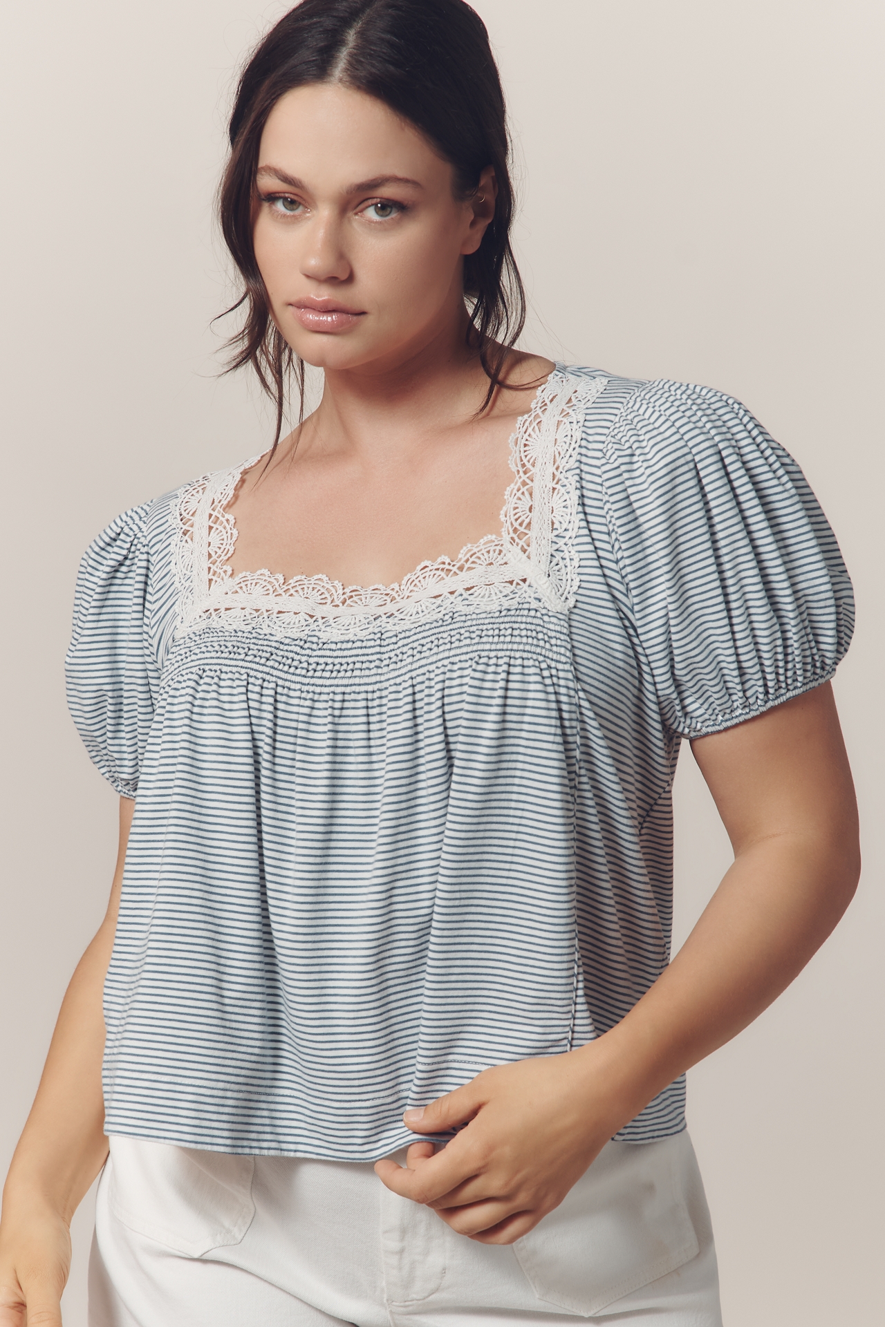 Maeve Square-Neck Puff-Sleeve Swing Tee