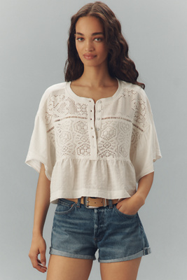 PILCRO BOXY CROCHET BABYDOLL BLOUSE 