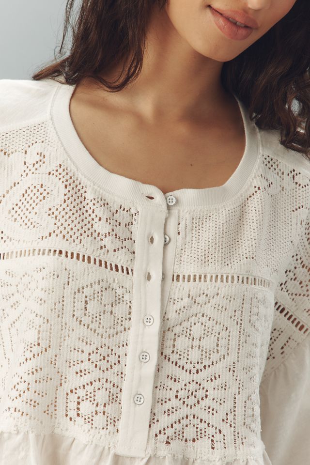 Pilcro Boxy Crochet Babydoll Blouse