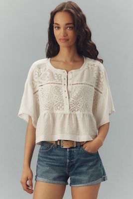 Pilcro Boxy Crochet Babydoll Blouse