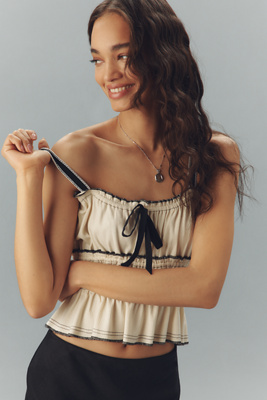 PILCRO TIERED RUFFLE-HEM RUCHED TANK TOP 